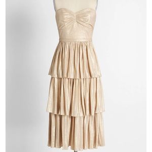 Mod Cloth Little Mistress Gold Tiered Dress